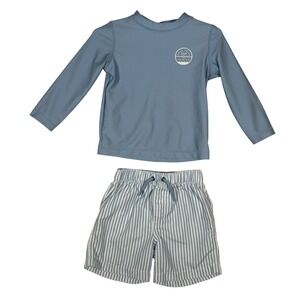Carter's Baby Boy 18M Blue Whale Rash Guard and Striped Swim Trunks Set Summer